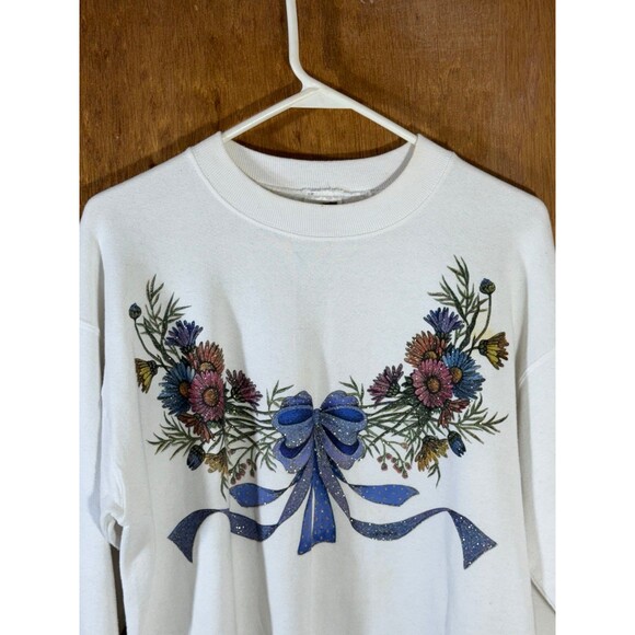 Vintage Floral Flower Sparkle Crewneck Sweater Sweatshirt Women’s Medium M USA‎ - Picture 2 of 9